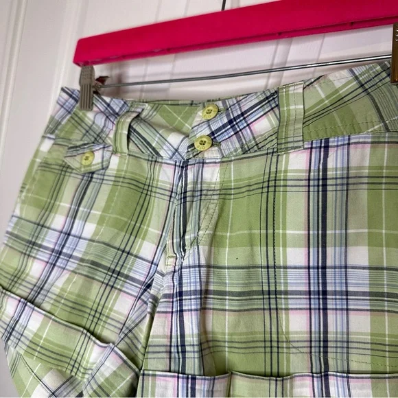 Y2K OTB Green Blue White Plaid Mini Short Sz 6 Scene Mcbling Indie Skater 2000s - Picture 2 of 8